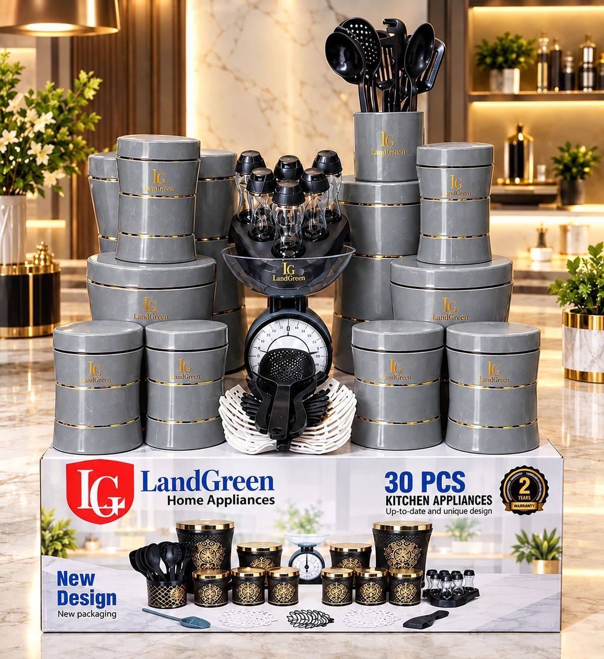 سرویس آشپزخانه 30پارچه برند لندگرین درب همرنگ